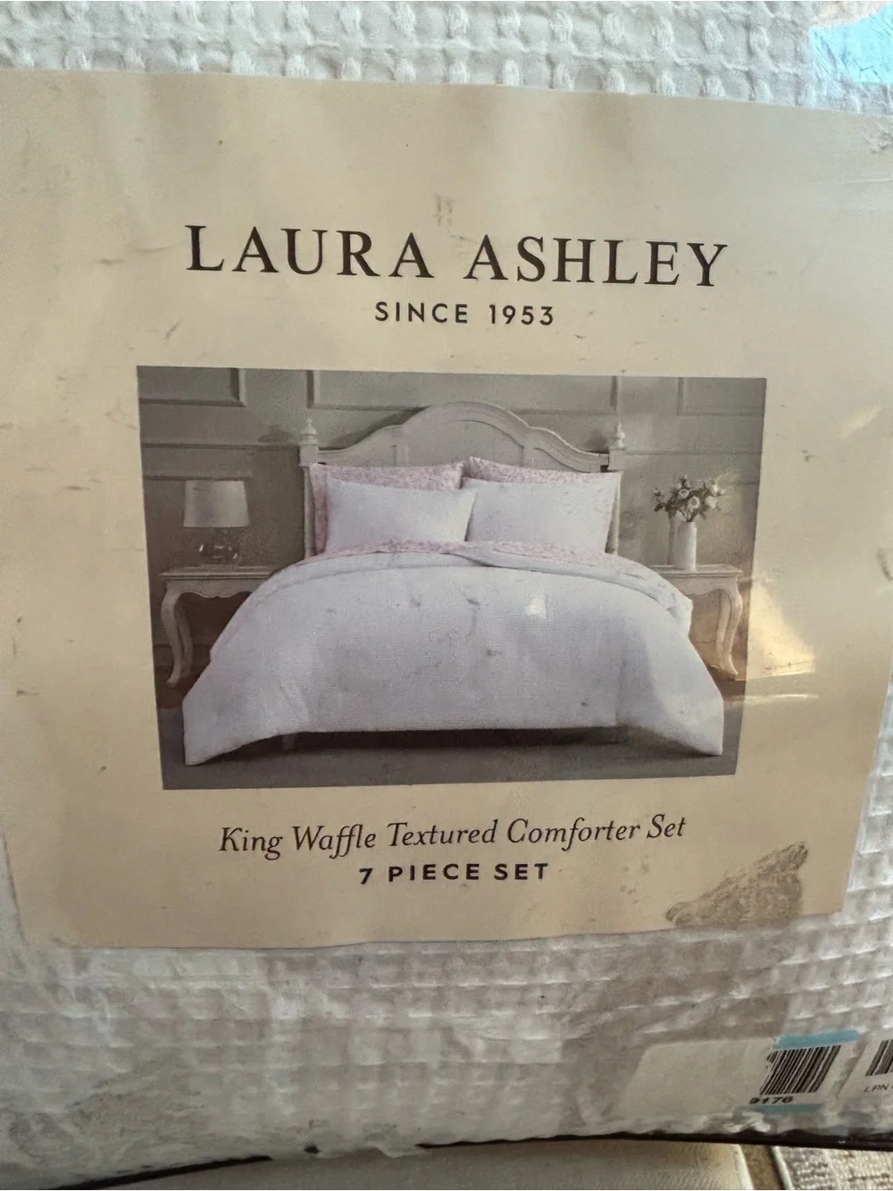 Laura Ashley Waffle Textured Pink King Comforter Sheet Set 7 Pc Bedding